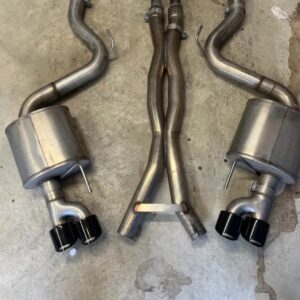 S550 Mustang Corsa sports exhaust system with black quads tips and Double X-pipe